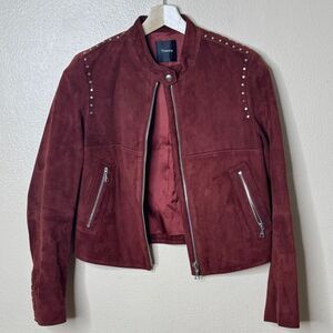 Theory Burgundy rust studded suede Leather Jacket